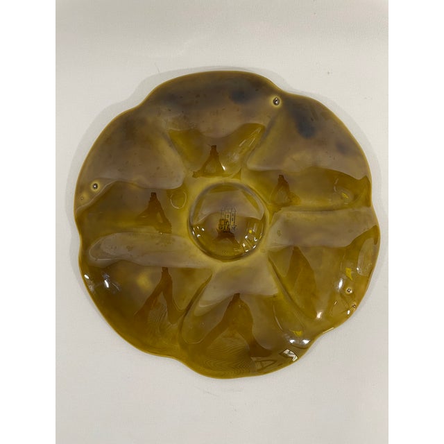 1950s French Gien Majolica Olive Green Oyster Plate For Sale - Image 6 of 13
