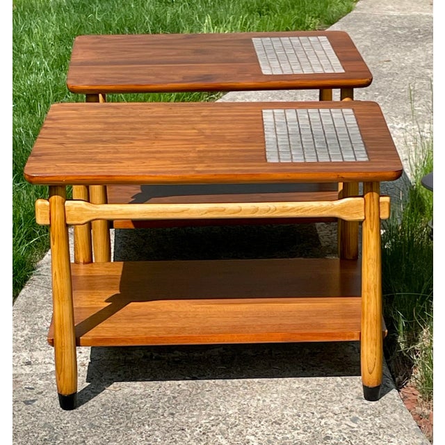 Mid-Century Modern Lane "Monte Carlo" Walnut & Tile Inlay End/Side Tables 1960s Pair Mid-Century Modern For Sale - Image 3 of 12
