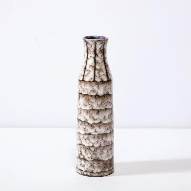 Mid-Century Modernist White and Earth Toned Ceramic Vase With Banded Detailing For Sale - Image 11 of 13