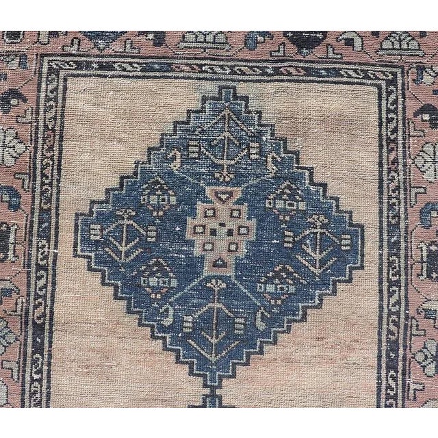 Navy Blue Vintage Persian Hamadan Distressed Runner With Medallion Design in Navy Blue Keivan Woven Arts For Sale - Image 8 of 11