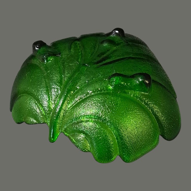 Vintage Forest Green Glass Leaf Shaped Footed Candy Dish For Sale - Image 4 of 6