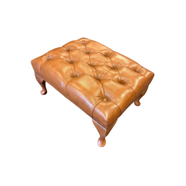 Vintage English Tufted Leather Ottoman For Sale - Image 4 of 4