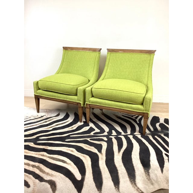 Vintage 1960s Mid Century Modern Green Boucle Upholstered Drexel Slipper Chairs, a Pair For Sale In Palm Springs - Image 6 of 9