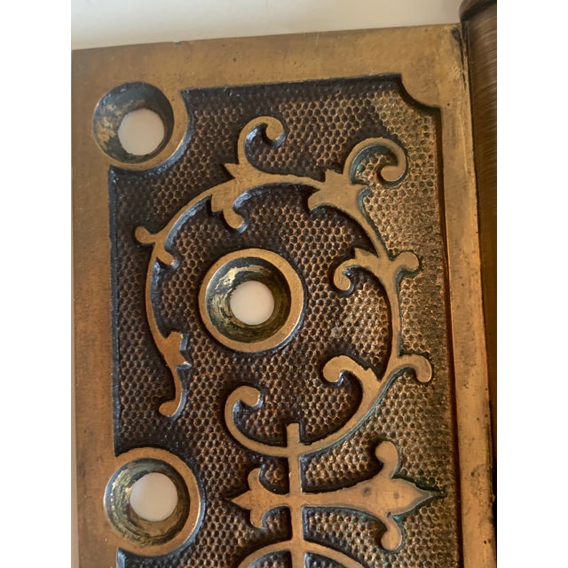 Bronze Pair of Fine Victorian Era Decorative Hinges Marked 1870 For Sale - Image 8 of 10