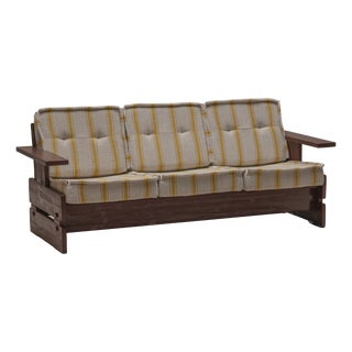 Brutalist Burgundy 3-Seater Sofa with Striped Upholstery, 1970s For Sale