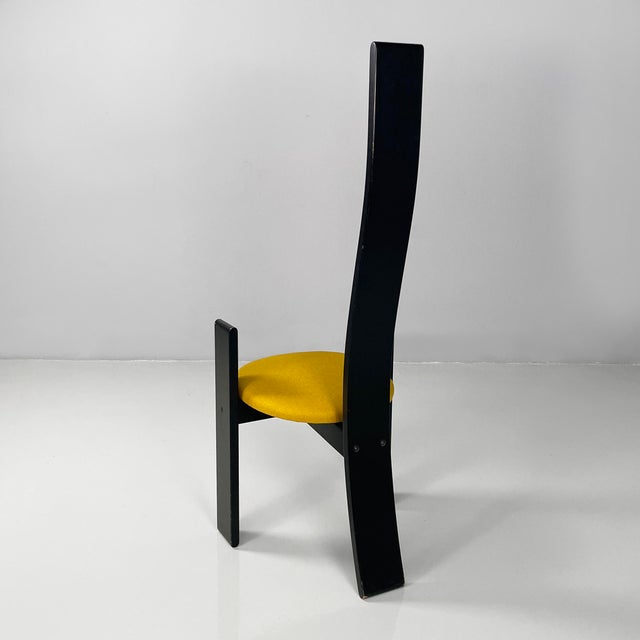 1970s Modern Italian Black Wood and Yellow Fabric Chairs Golem attributed to Vico Magistretti for Poggi, 1970s, Set of 2 For Sale - Image 5 of 18
