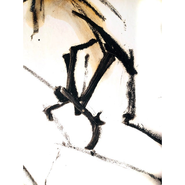 Powerful, strong and dynamic. Monumental Abstract Nude / Black Oil Stick & Wash Drawing on Newsprint Paper Abstraction of...