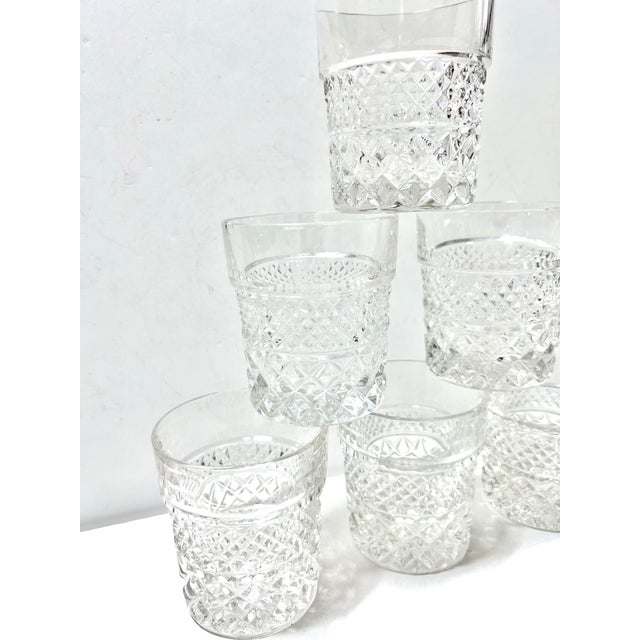 Mid-Century Modern Vintage Cut Crystal Old Fashioned Glasses – Set of 6 Diamond Cut Whiskey Tumblers For Sale - Image 3 of 7