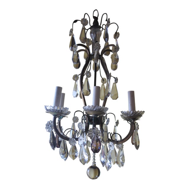 1900-1910 French Louis XV Style Cut Crystal/ Bronze Cage Chandelier in the Style of Baccarat For Sale