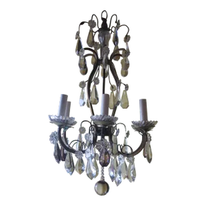 1900-1910 French Louis XV Style Cut Crystal/ Bronze Cage Chandelier in the Style of Baccarat