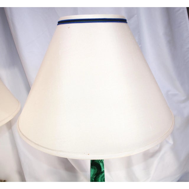 Pair Vintage Malachite Stone Lamps With Lapiz Lazuli Accents For Sale - Image 10 of 12