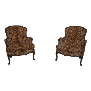 Pair of Cheetah Print Louis XVI Style Bergere Chairs For Sale