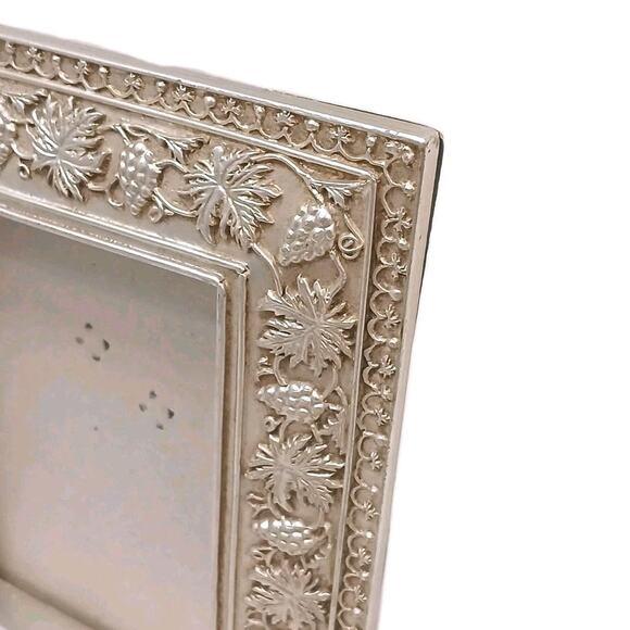 Traditional Ornate Mediterranean Wood 6.5x5 Picture Frame Carved Grape Leaves Champagne Gold For Sale - Image 3 of 14