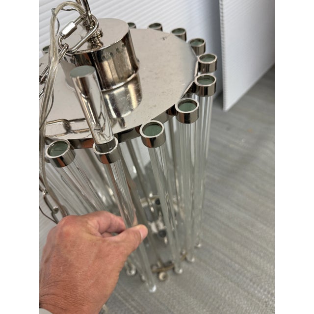 Robert Abbey Cole Nickel + Glass Rod 5 Light Pendant For Sale - Image 12 of 12