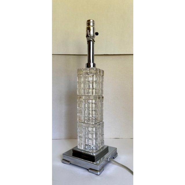 Chrome Vintage Art Deco Style Architectural Cubed Glass & Chrome Table Lamp For Sale - Image 8 of 12