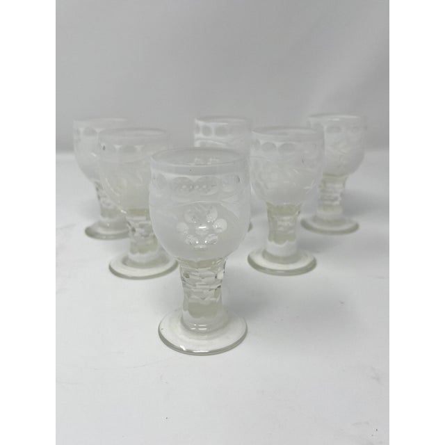 Late 19th Century Rare Bijou-Scale Uniform Set of 6 Matching 19th Century Cut-to-Clear Cordials on Base Tray For Sale In Boston - Image 6 of 13