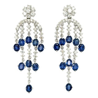 Sapphire and Diamond Chandelier Earrings, 18k, Pair For Sale
