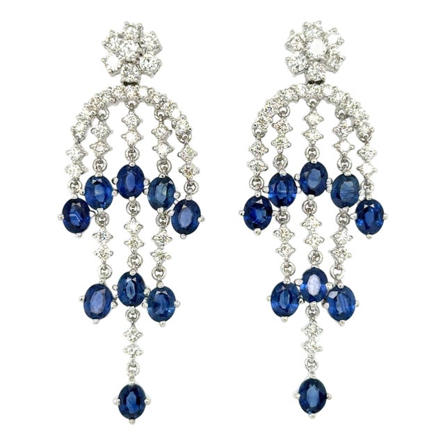 Sapphire and Diamond Chandelier Earrings, 18k, Pair For Sale
