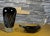 Glass Modern Art Glass Black Sommerso Vase Frosted Flower Pattern and Freeform Bowl- a Pair For Sale - Image 7 of 12
