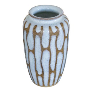 Vintage Japanese Mid-Century Drip Glaze Stoneware Vase – White & Brown Studio Pottery For Sale