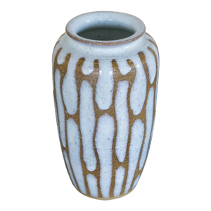 Vintage Japanese Mid-Century Drip Glaze Stoneware Vase – White & Brown Studio Pottery