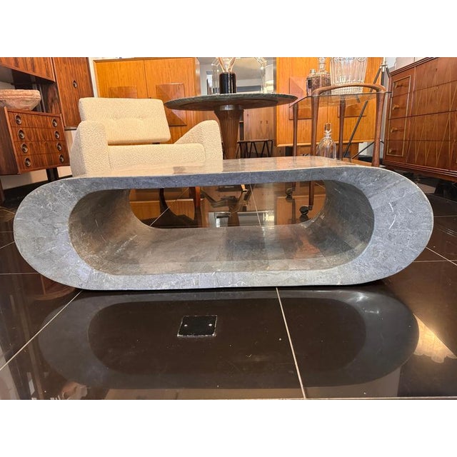 Contemporary Geometric Tessellated Grey Marble Coffee Table, 1980s For Sale - Image 3 of 9