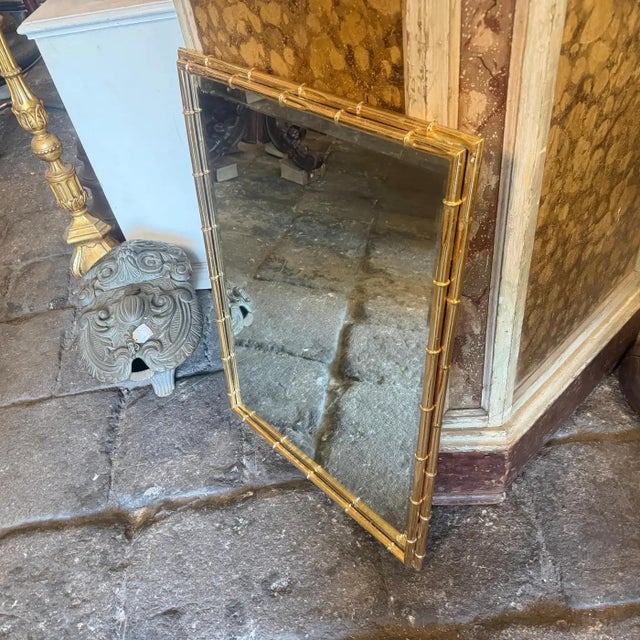 1970s Hollywood Regency Bamboo Shaped Brass Italian Wall MIrror For Sale - Image 13 of 16