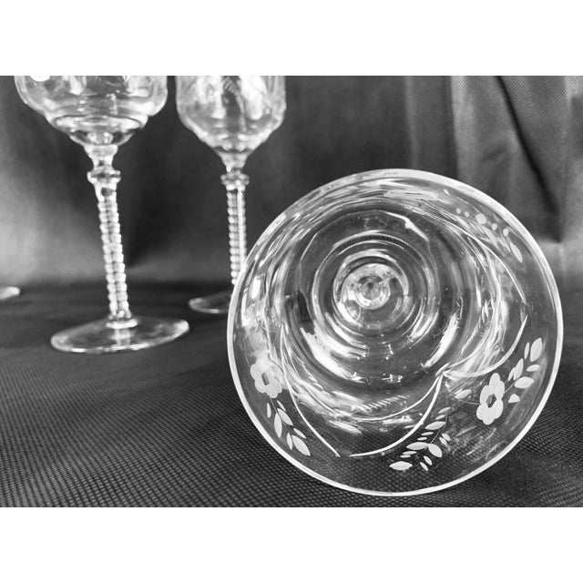 Set of Six Wine Glasses Cut and Etched by Rock Sharpe-Burleigh Pattern For Sale In West Palm - Image 6 of 11