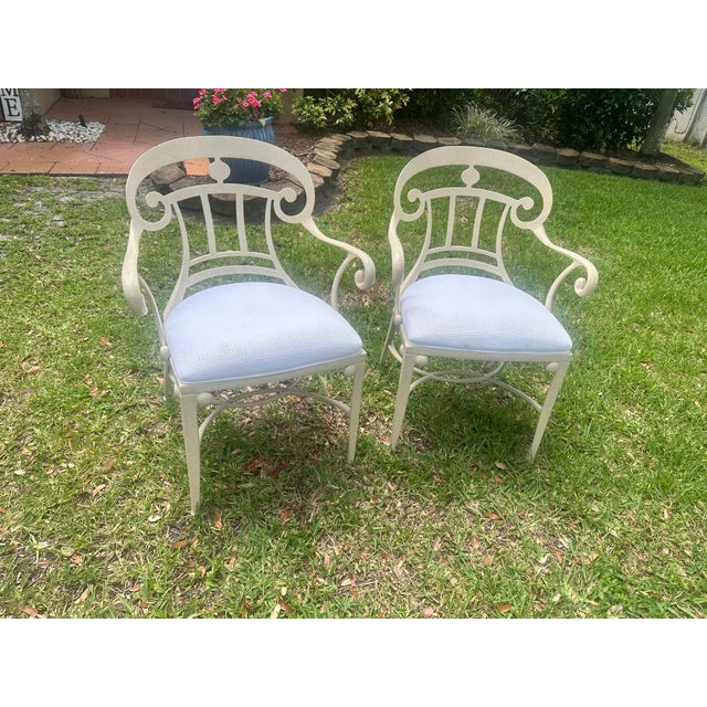 Metal Pair of Vintage Veneman-Style Italian Regency Cast Aluminum Scroll Armchairs For Sale - Image 7 of 7
