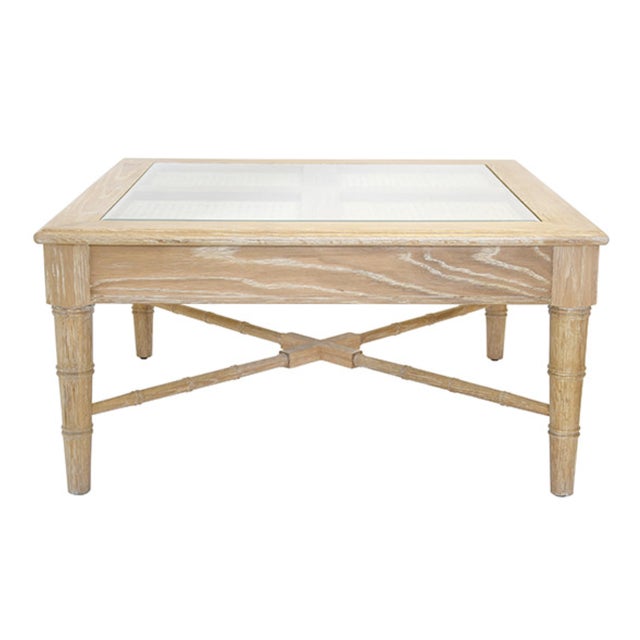 Worlds Away Matthew Izzo Home Noreen Cerused Oak & Glass Top Coffee Table W/Cane Inset For Sale - Image 4 of 4