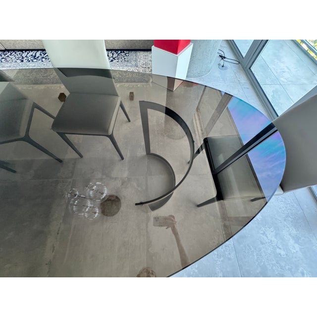 Artefacto Brand Modern Glass Table With Steel Base in Bronze Finish For Sale In Miami - Image 6 of 14