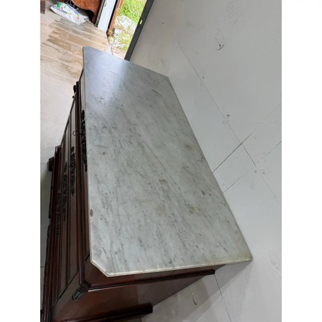 French Country 19th Century Louis Philippe Carrara Marble Top Chest of Drawer / Commodes For Sale - Image 3 of 12