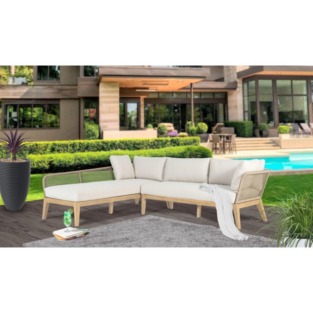 Cypress Teak Wood 2-Piece Left Arm Chaise Outdoor Sectional - Beige For Sale - Image 13 of 13