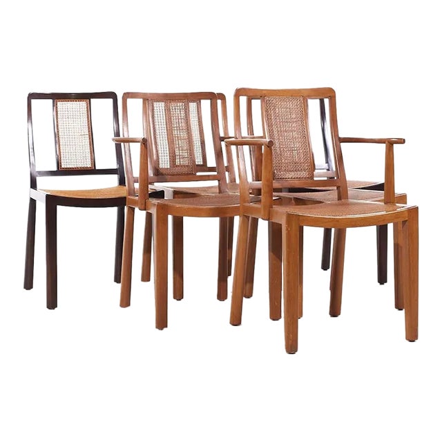 Edward Wormley for Dunbar Mid Century Cane and Bleached Mahogany Dining Chairs - Set of 6 For Sale