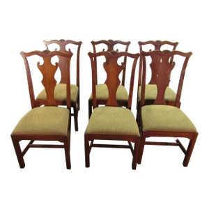 Lexington Solid Cherry Set of Six Chippendale Style Dining Chairs