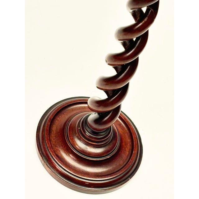 Coffee Pair of 19th Century European Mahogany Open Barley Twist Candlesticks For Sale - Image 8 of 12