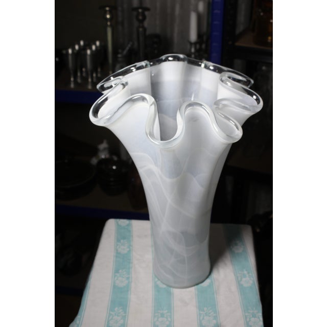 Italian Large 16" Italian White Handkerchief Vase - Murano Technique Art Glass For Sale - Image 3 of 6