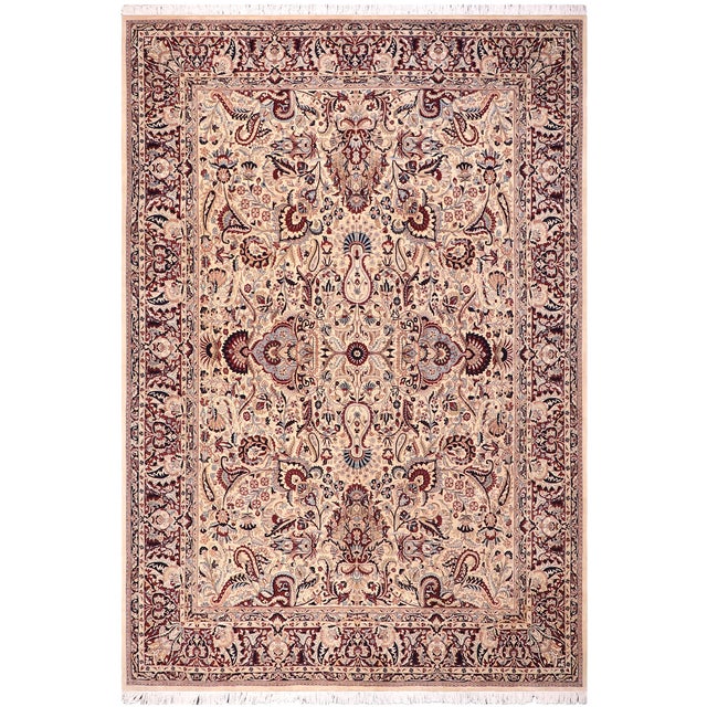 Shabby Chic 1990's Medallion Pak-Persian Ivory/Red Wool Rug - 10'3'' X 13'8'' For Sale - Image 9 of 9