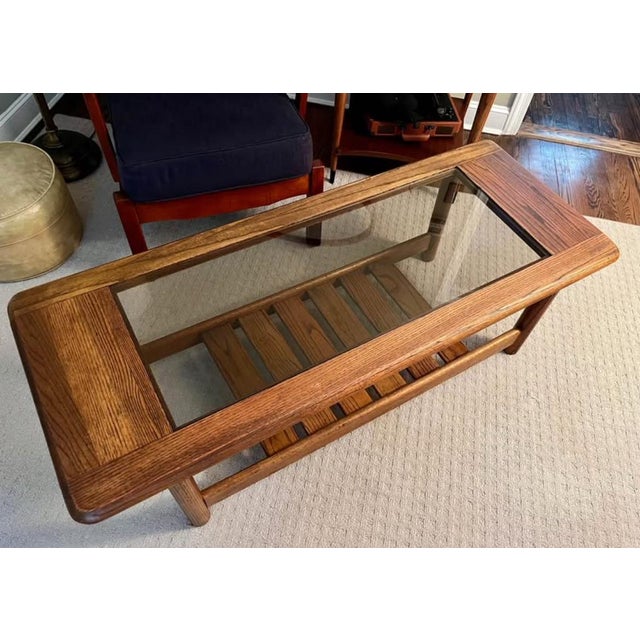 Mersman Vintage 1970’s Mersman Waldron Hodges Oak & Smoked Glass Coffee Table For Sale - Image 4 of 9