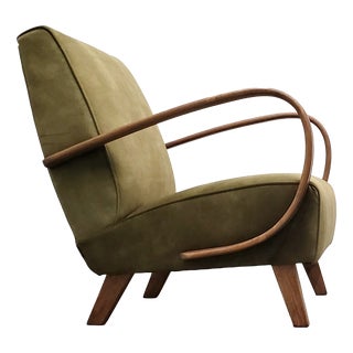 Bentwood Armchair in Forest Green Velvet by Jindrich Halabala, 1930s For Sale