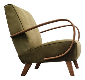 Bentwood Armchair in Forest Green Velvet by Jindrich Halabala, 1930s