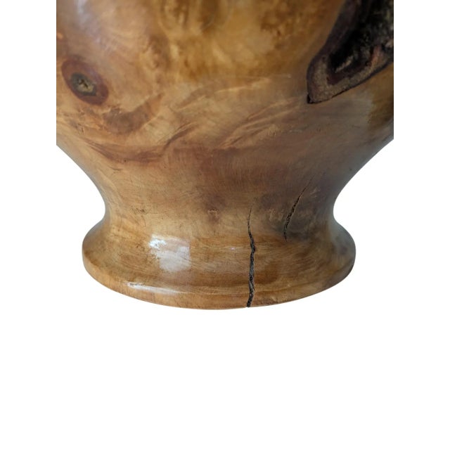 Brown Handcrafted Live Edge Burl Wood Footed Pedestal Bowl Heavy Signed Roland Hardee For Sale - Image 8 of 17