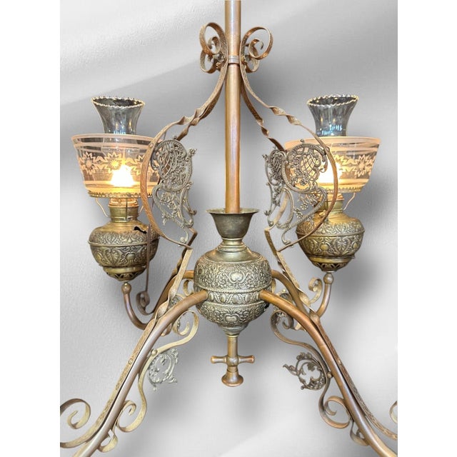 Late 19th Century Late 19th Century Victorian Chandelier With Painted Shades For Sale - Image 5 of 18