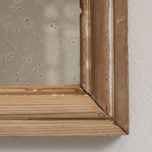 French Provincial 19th Century France Weathered Honey Oak Carved Oak Window-Pane Mirror For Sale - Image 3 of 8