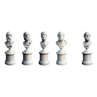 Small Busts of Philosophers, Poets and Orators, 20th Century, Plaster, Set of 5 For Sale