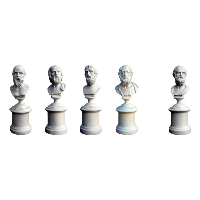 Small Busts of Philosophers, Poets and Orators, 20th Century, Plaster, Set of 5 For Sale