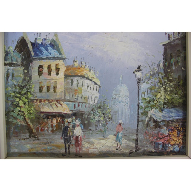 Wood Vintage European City Scene Paris France Oil Painting, Small Original Art For Sale - Image 7 of 14