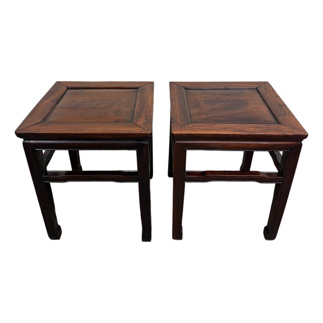 Vintage Ming Style Hong Kong Blackwood End Tables Side Tables - Pair For Sale