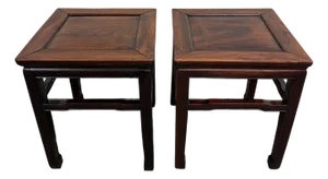 Vintage Ming Style Hong Kong Blackwood End Tables Side Tables - Pair