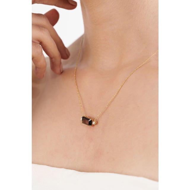 Not Yet Made - Made To Order East-West Green Tourmaline & Diamond Pendant Necklace, 3.26ct in 14k Yellow Gold For Sale - Image 5 of 16